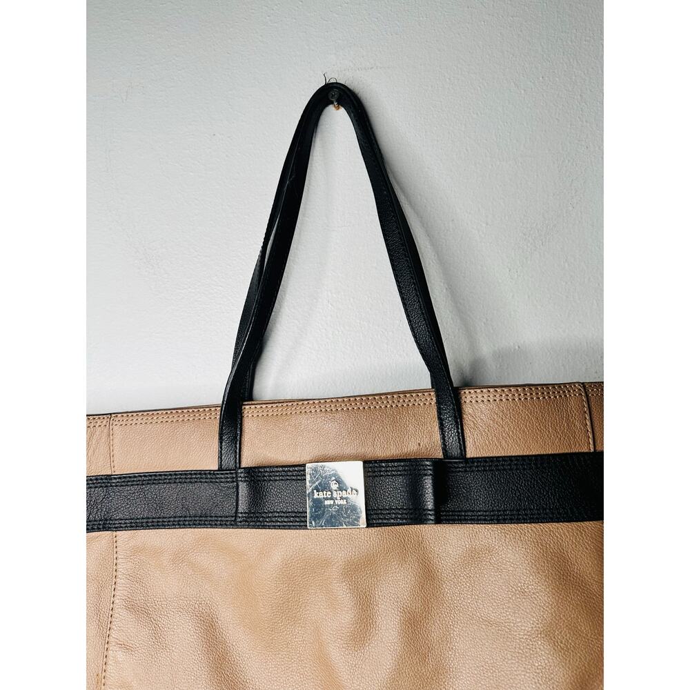 KATE SPADE Beige Tan Black Top Handle Tote Bow Detail Shoulder Bag - Picture 3 of 11
